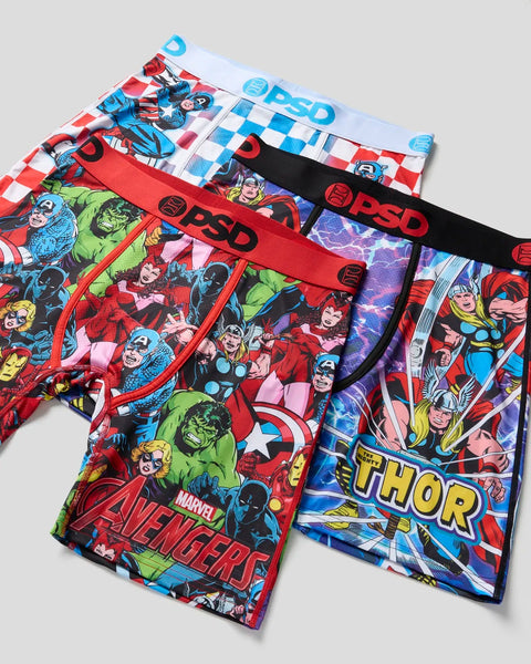 PSD Men's Marvel Print Boxer Briefs - 7 Inch Inseam Breathable and  Supportive Men's Underwear with Moisture-Wicking Fabric, Multi