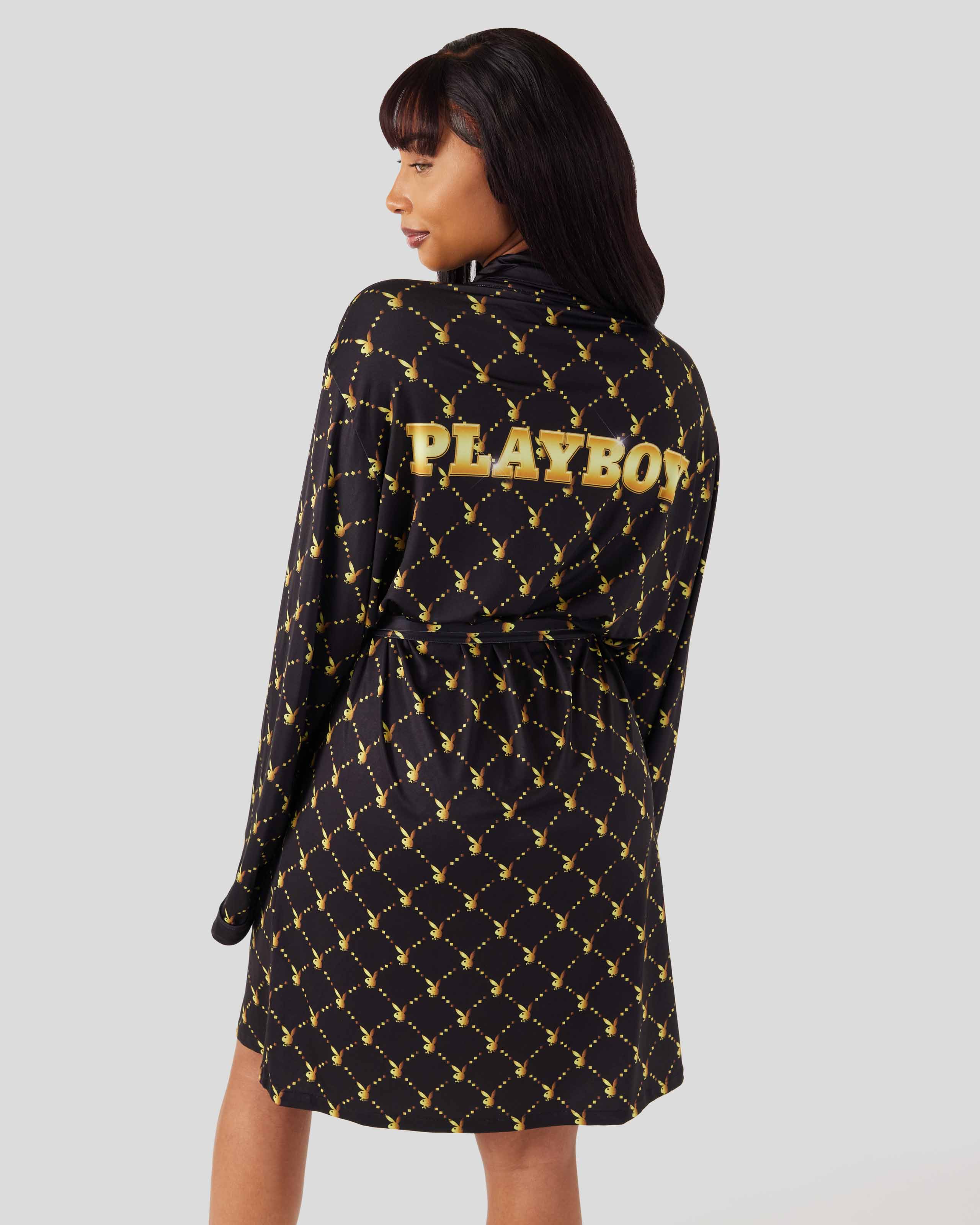 PSD Unisex Playboy Warp Check Robe, Black/White, Size: Xs/S